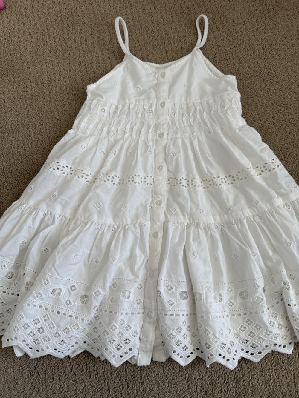 Zara White Eyelet Tiered Button Sundress